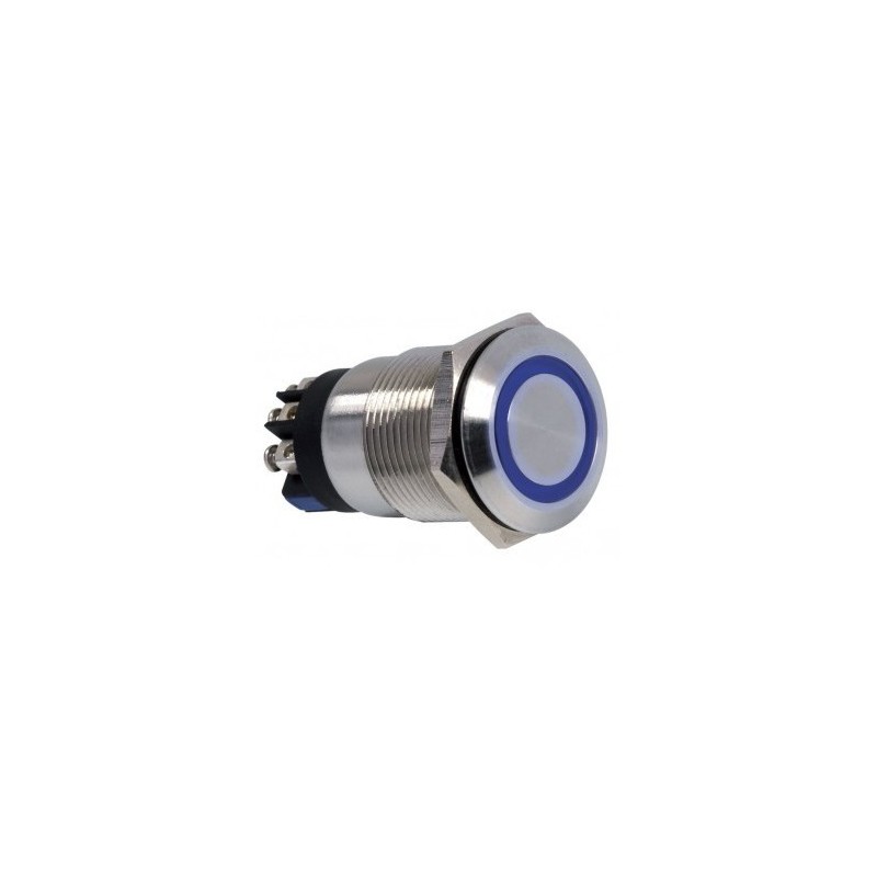 Bouton poussoir inox Diam 22 mm avec éclairage bleu